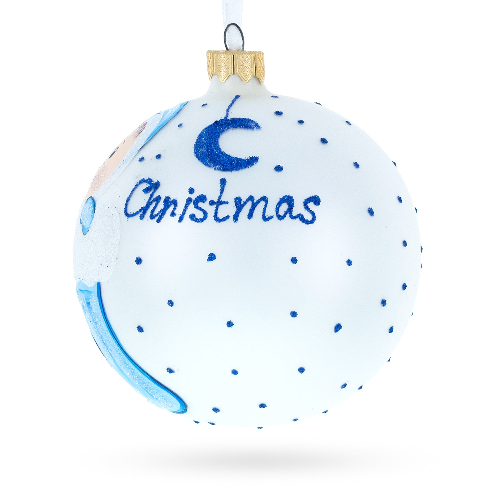 Boy Snuggled in a Christmas Stocking Baby's First Christmas Ball Ornament 4 Inches