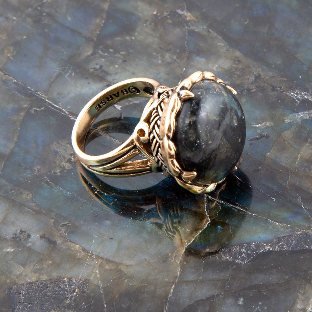 Black Labradorite and Golden Statement Ring Barse Jewelry