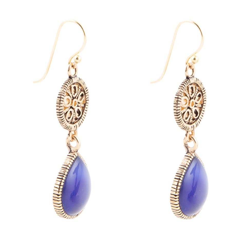 Lace Blue Agate Drop Golden Earrings Barse Jewelry