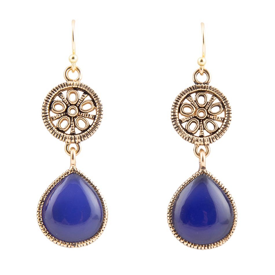 Lace Blue Agate Drop Golden Earrings Barse Jewelry