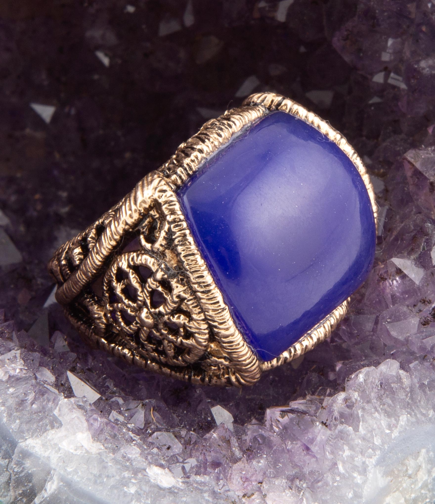 Lace Blue Agate Golden Statement Ring Barse Jewelry
