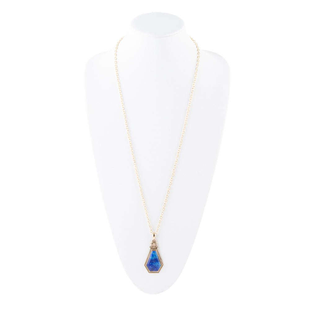 Blue Lapis Golden Elongated Pendant Necklace Barse Jewelry