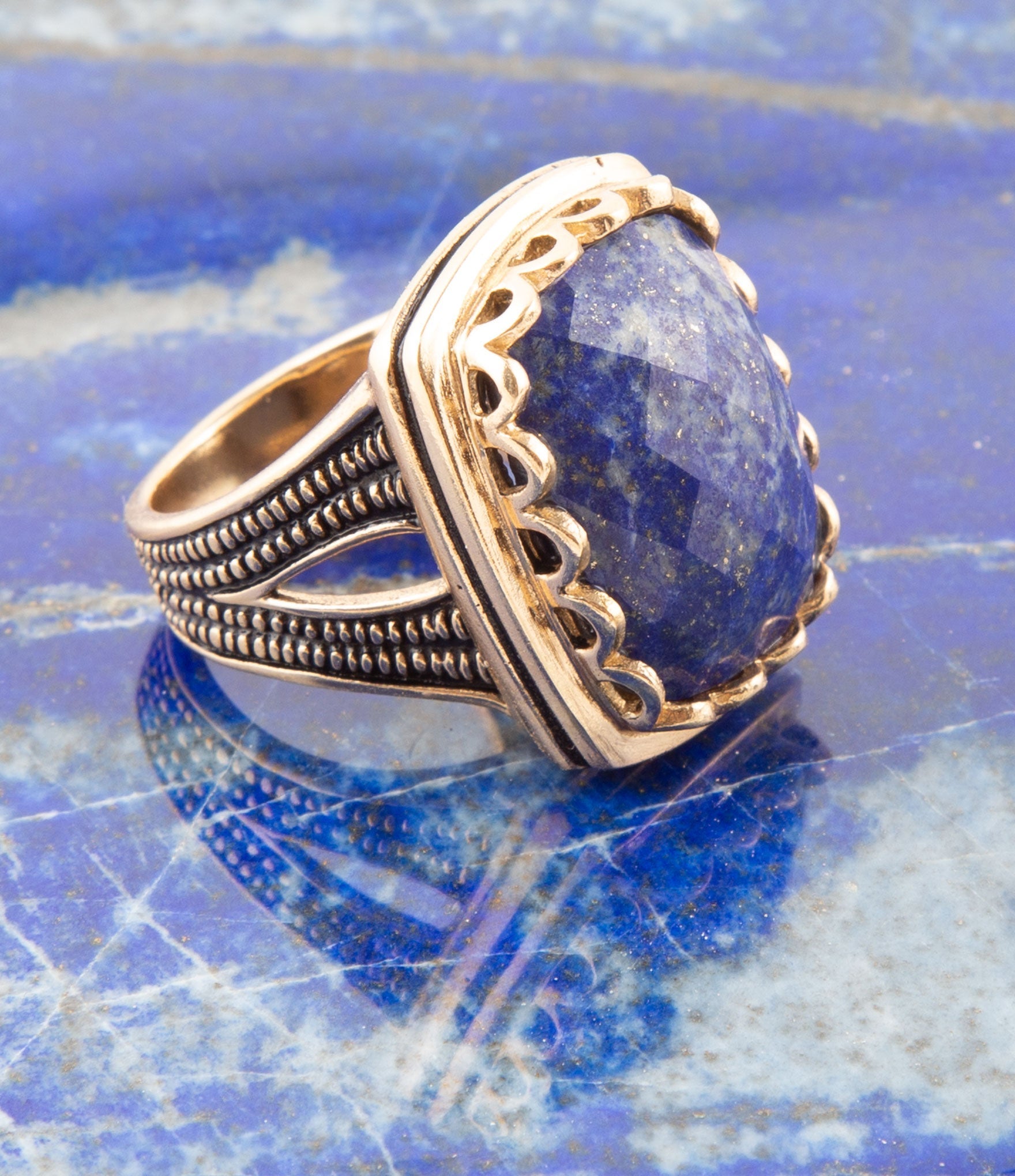 Blue Lapis Golden Cocktail Ring Barse Jewelry