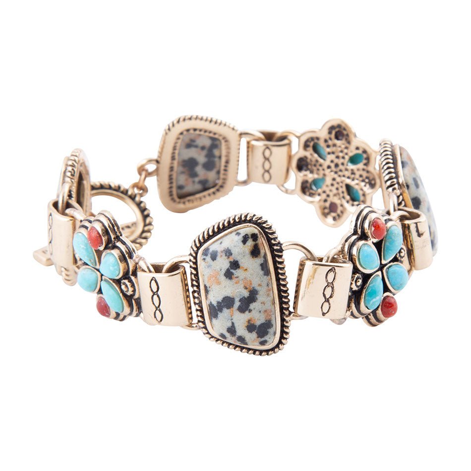 Legacy Blue Turquoise and Dalmatian Jasper Golden Bracelet Barse Jewelry
