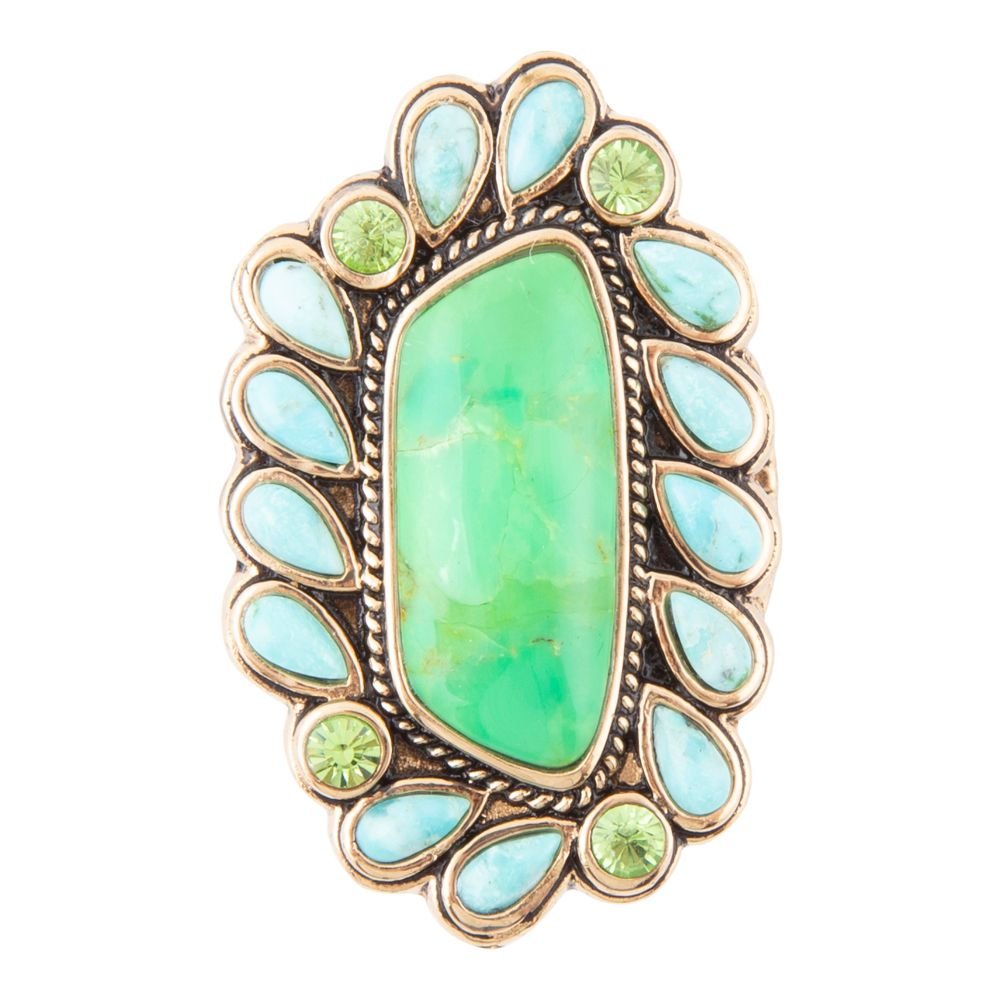 Legacy Lime Green and Blue Turquoise Golden Statement Ring Barse Jewelry