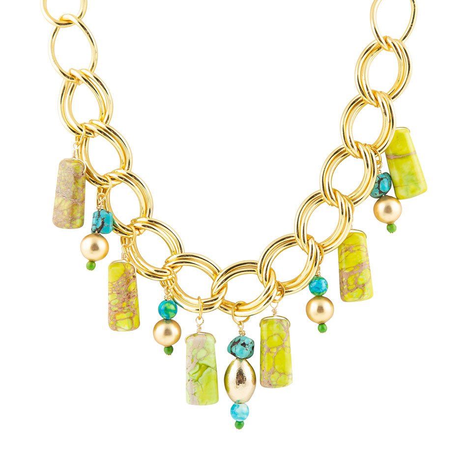 Lime Green Jasper Charm Golden Necklace Barse Jewelry