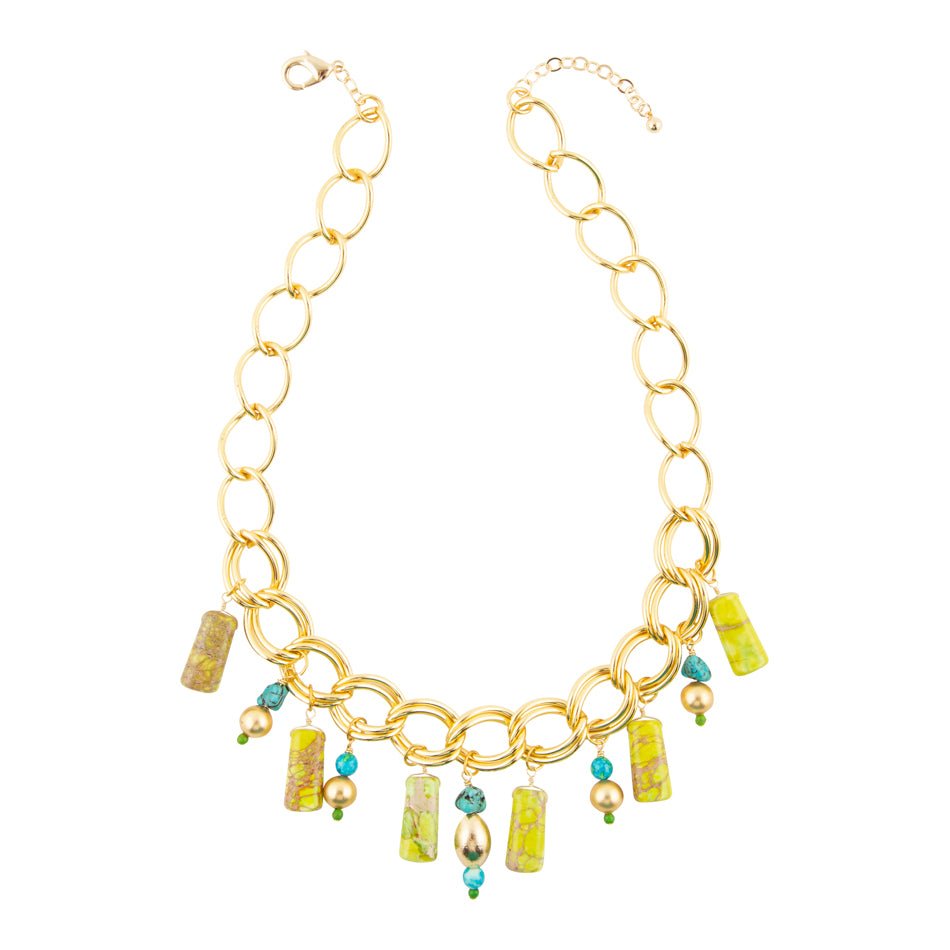 Lime Green Jasper Charm Golden Necklace Barse Jewelry
