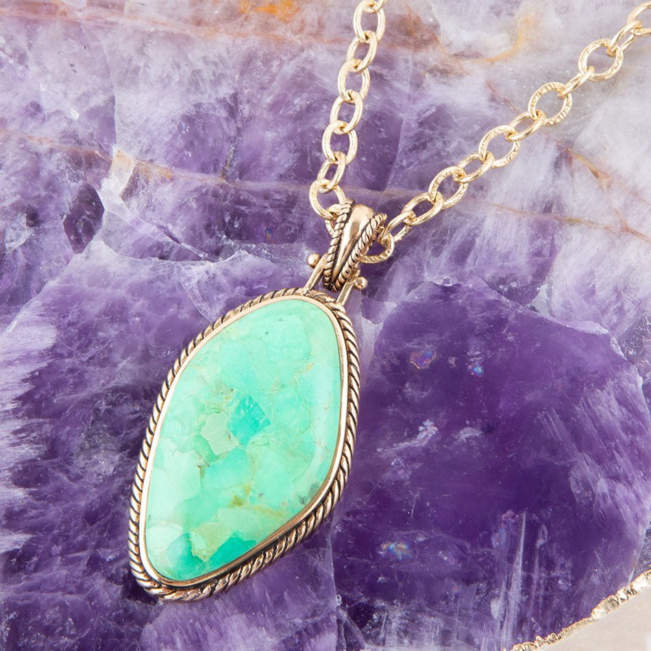 Lime Green Turquoise Boulder Golden Pendant Necklace Barse Jewelry