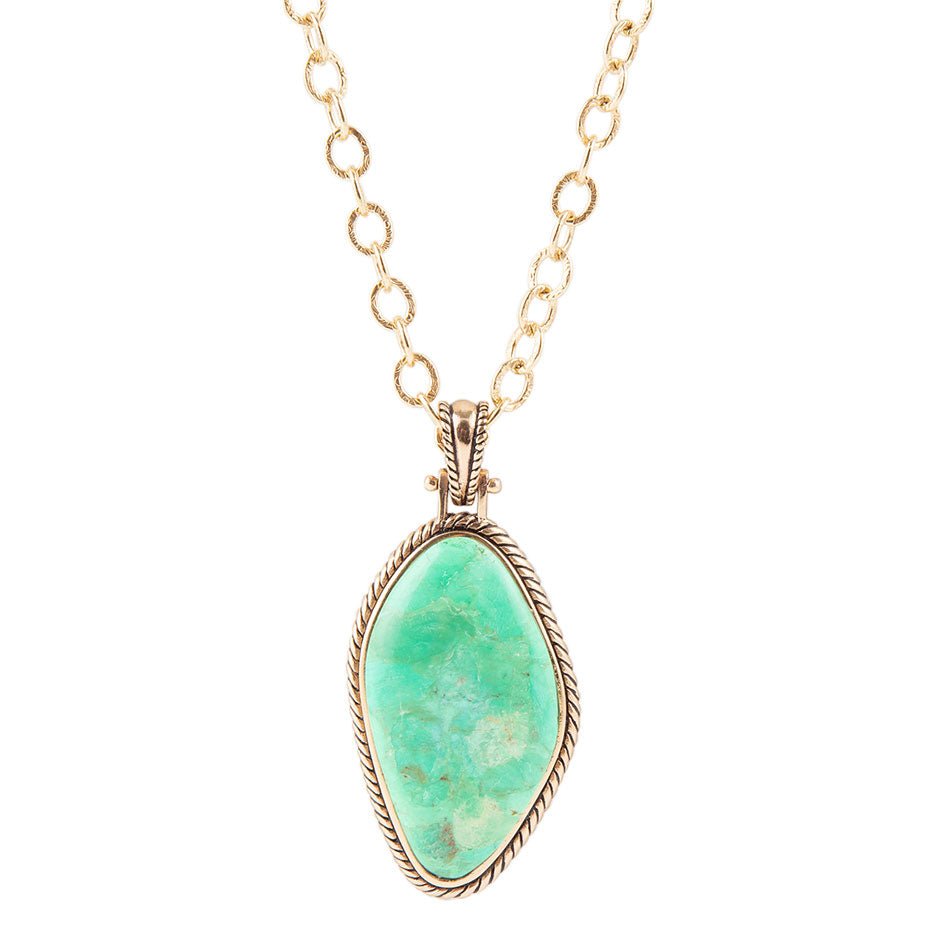 Lime Green Turquoise Boulder Golden Pendant Necklace Barse Jewelry