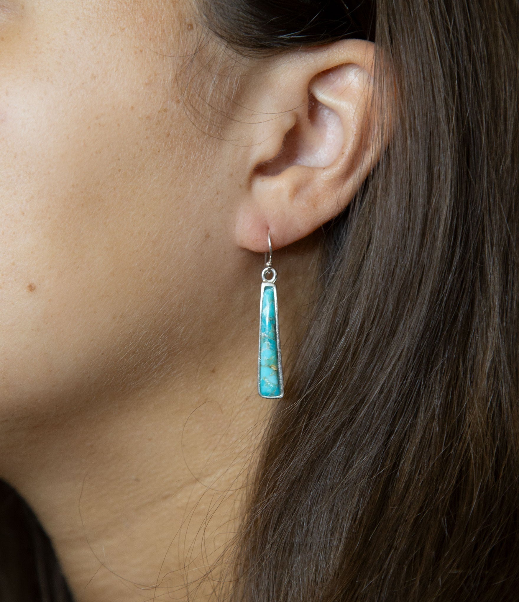 Line Blue Turquoise Sterling Silver Drop Earrings Barse Jewelry