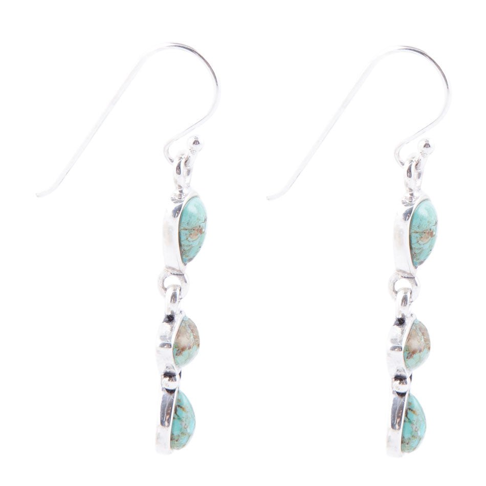 Linear Triple Stone Blue Turquoise and Sterling Silver Earrings Barse Jewelry