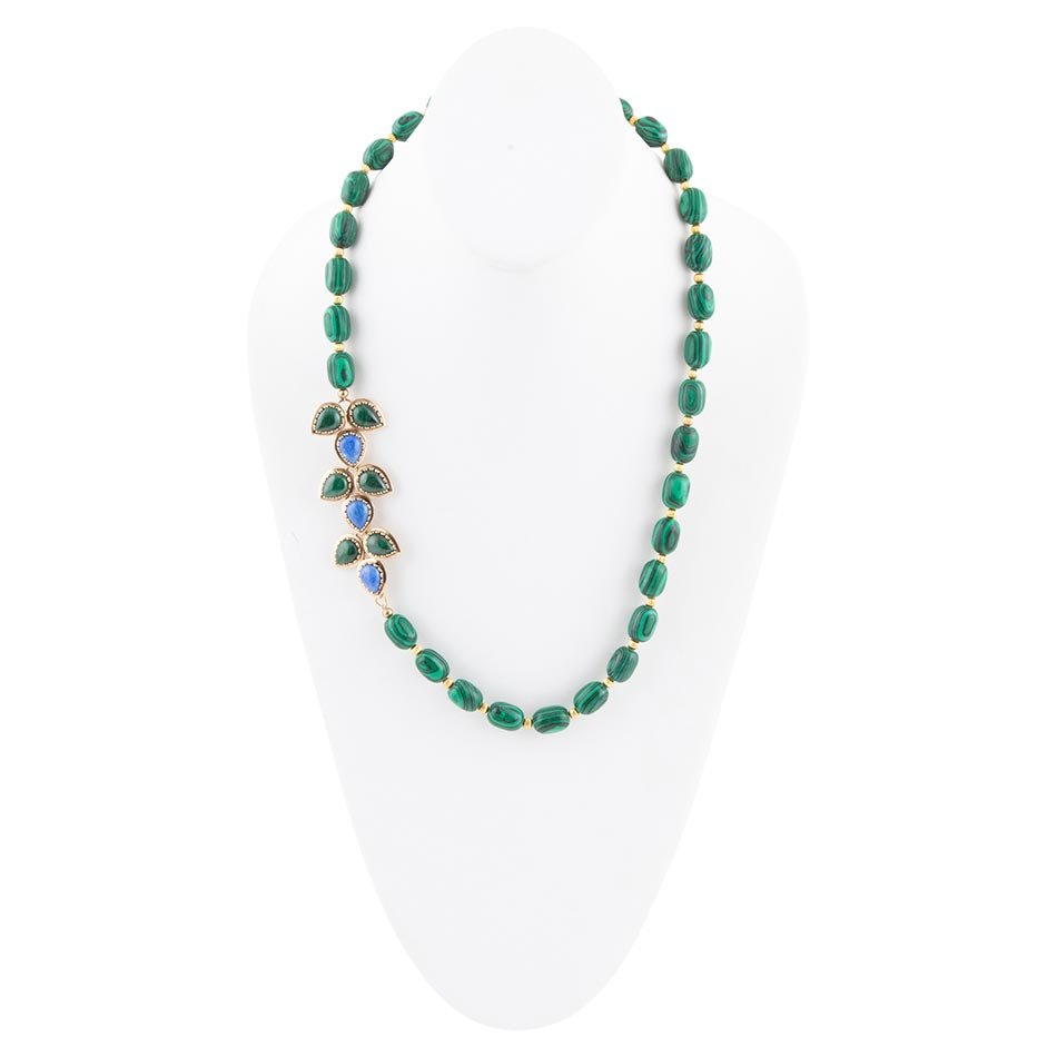 Linked Blue Lapis and Green Malachite Golden Necklace Barse Jewelry