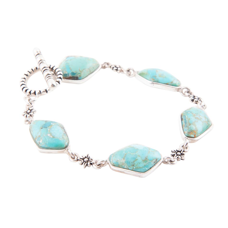 Linked Blue Turquoise and Sterling Silver Bracelet Barse Jewelry
