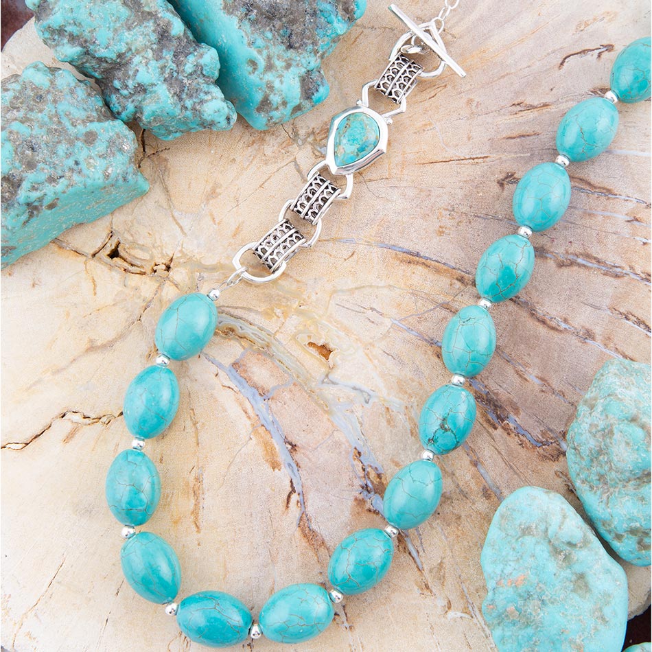 Linked Sterling Blue Turquoise Nugget Necklace Barse Jewelry