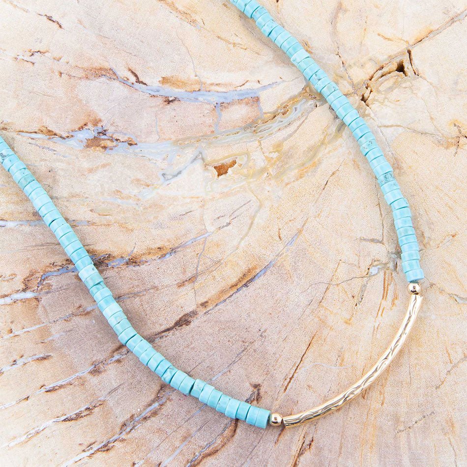 Little Bit Turquoise Golden Bar Necklace Barse Jewelry
