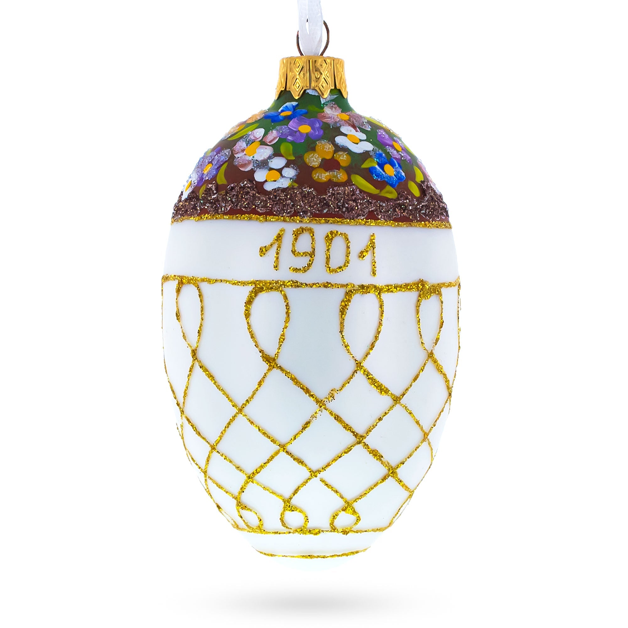 1901 Basket of Flowers Royal Egg Glass Ornament 4 Inches BestPysanky