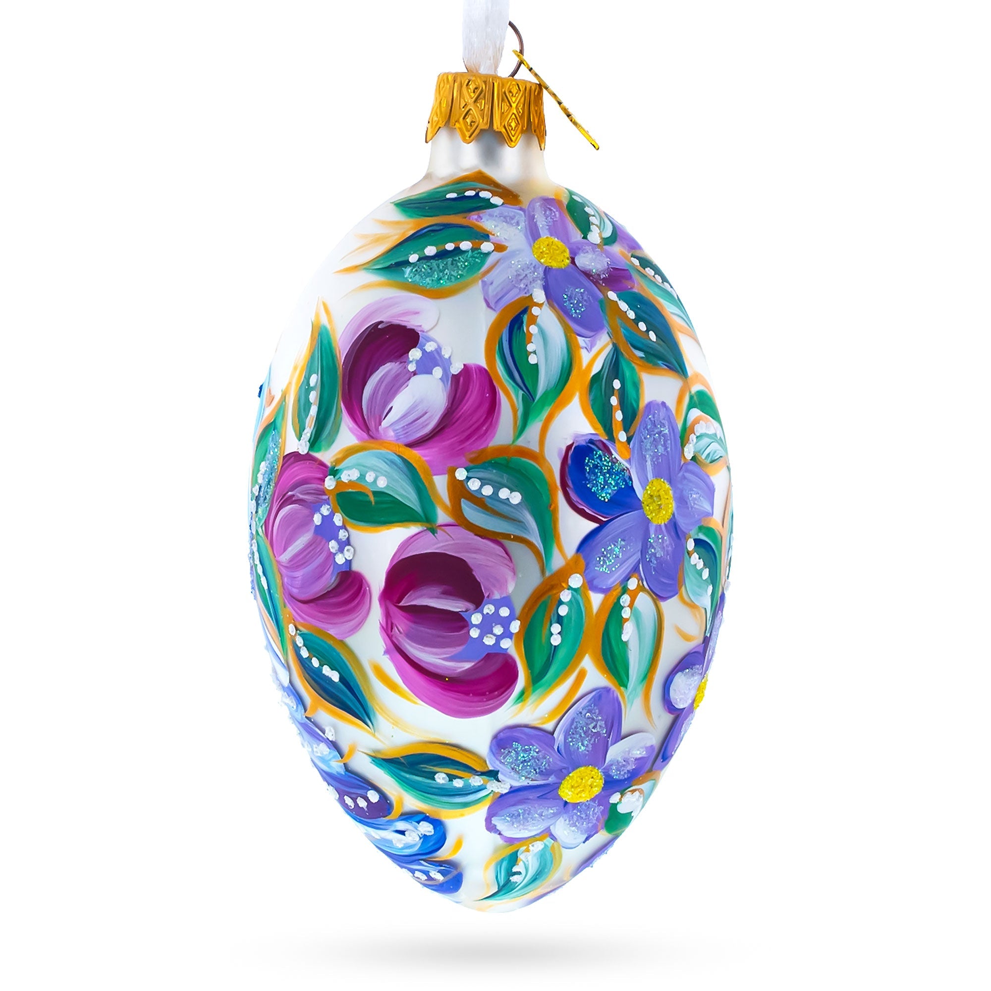 Blye Songbird with Blossoms Glass Egg Ornament 4 Inches BestPysanky
