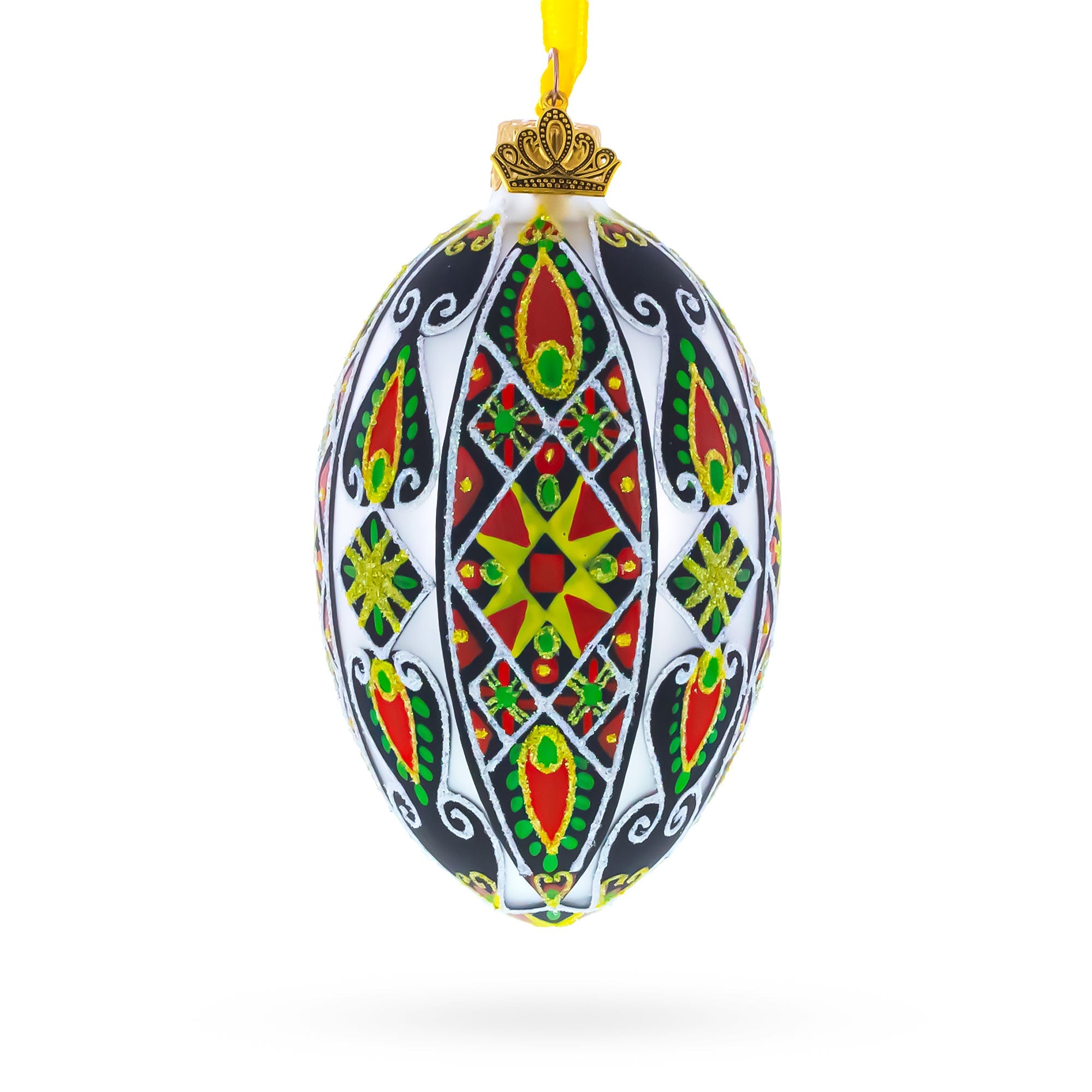 Traditional Ukrainian Pysanka Glass Egg Ornament 4 Inches