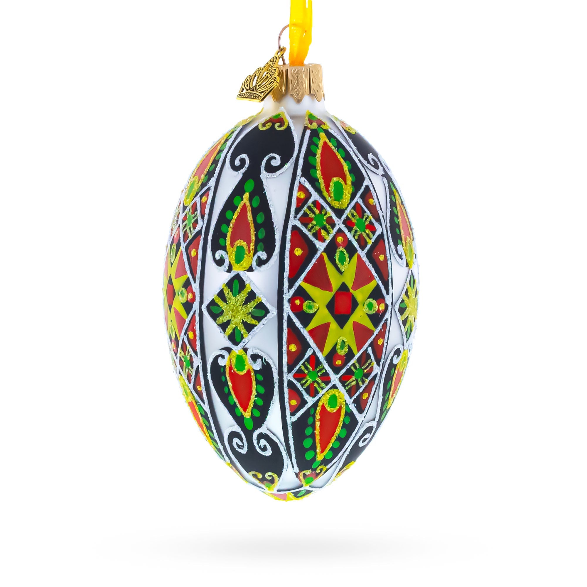 Traditional Ukrainian Pysanka Glass Egg Ornament 4 Inches