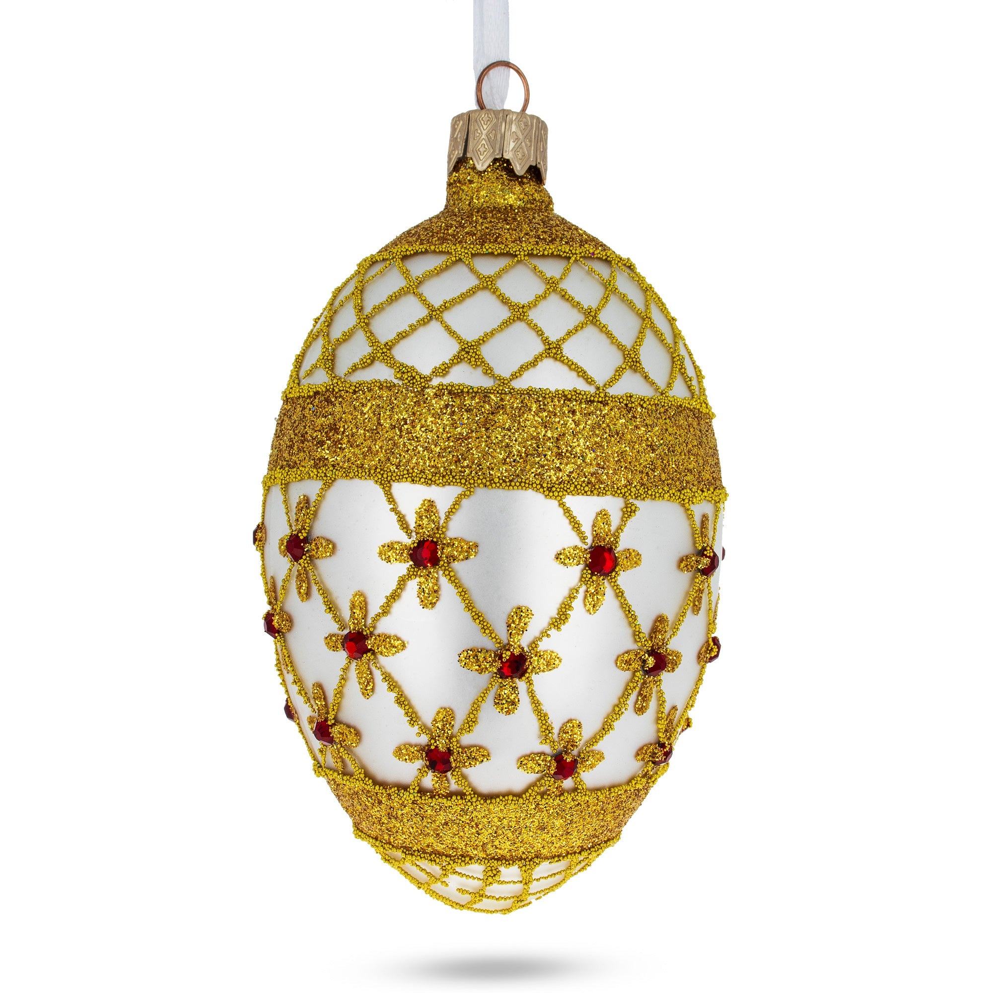 Gold Stars On Trellis Egg Glass Ornament 4 Inches BestPysanky