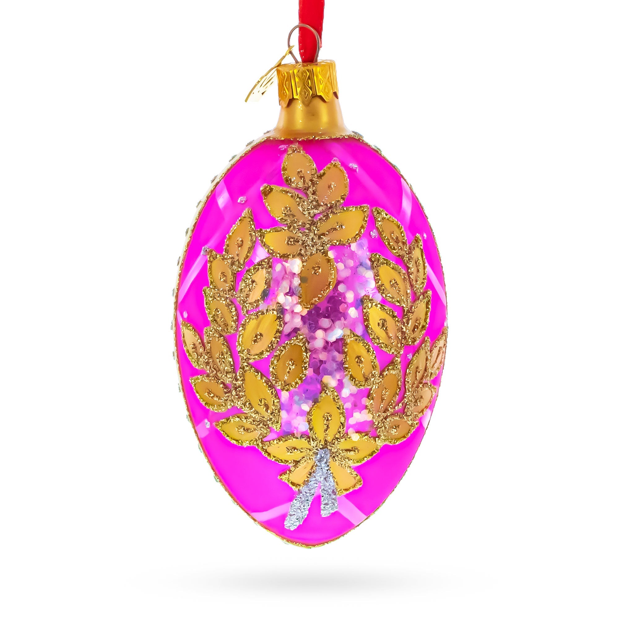 Golden Branches On Pink Glass Egg Ornament 4 Inches BestPysanky