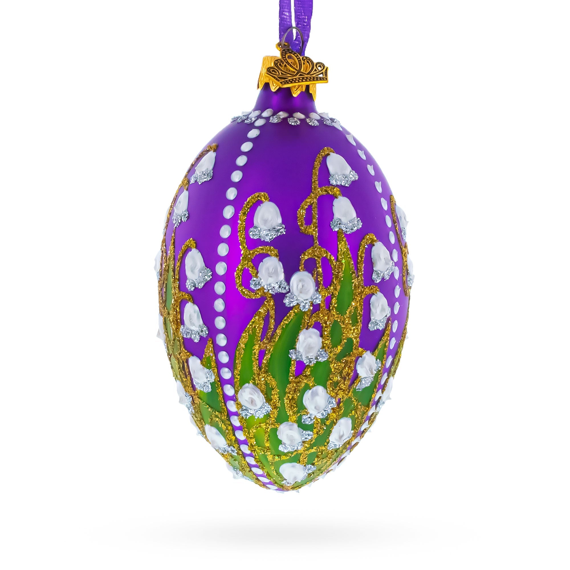 1898 Lilies Of The Valley In Purple Royal Egg Glass Ornament 4 Inches BestPysanky