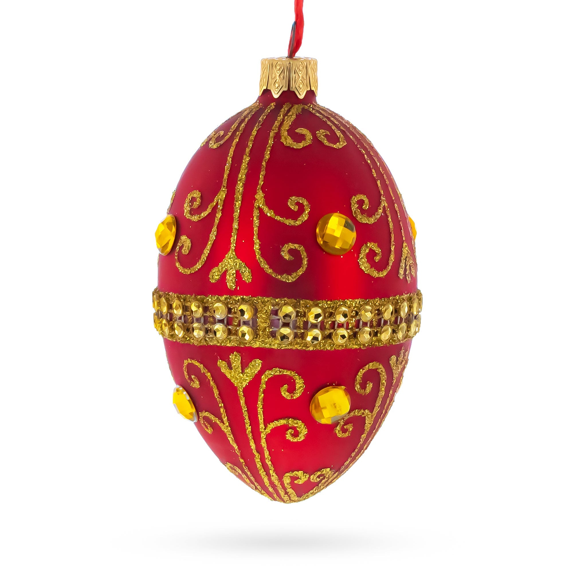 Jeweled Red Glass Egg Ornament 4 Inches BestPysanky