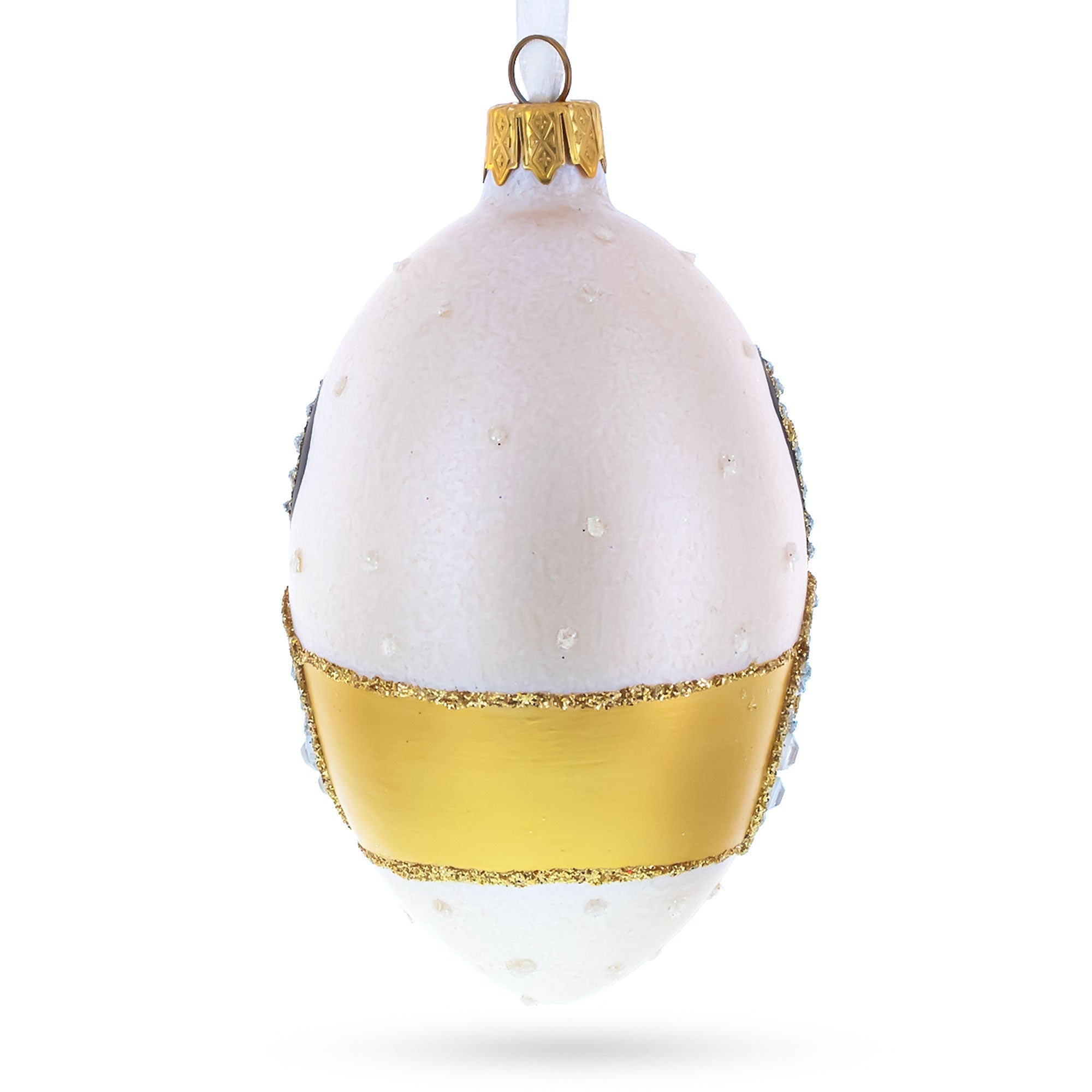 Louis-Francois Designer Jeweled Panther Glass Egg Christmas Ornament 4 Inches