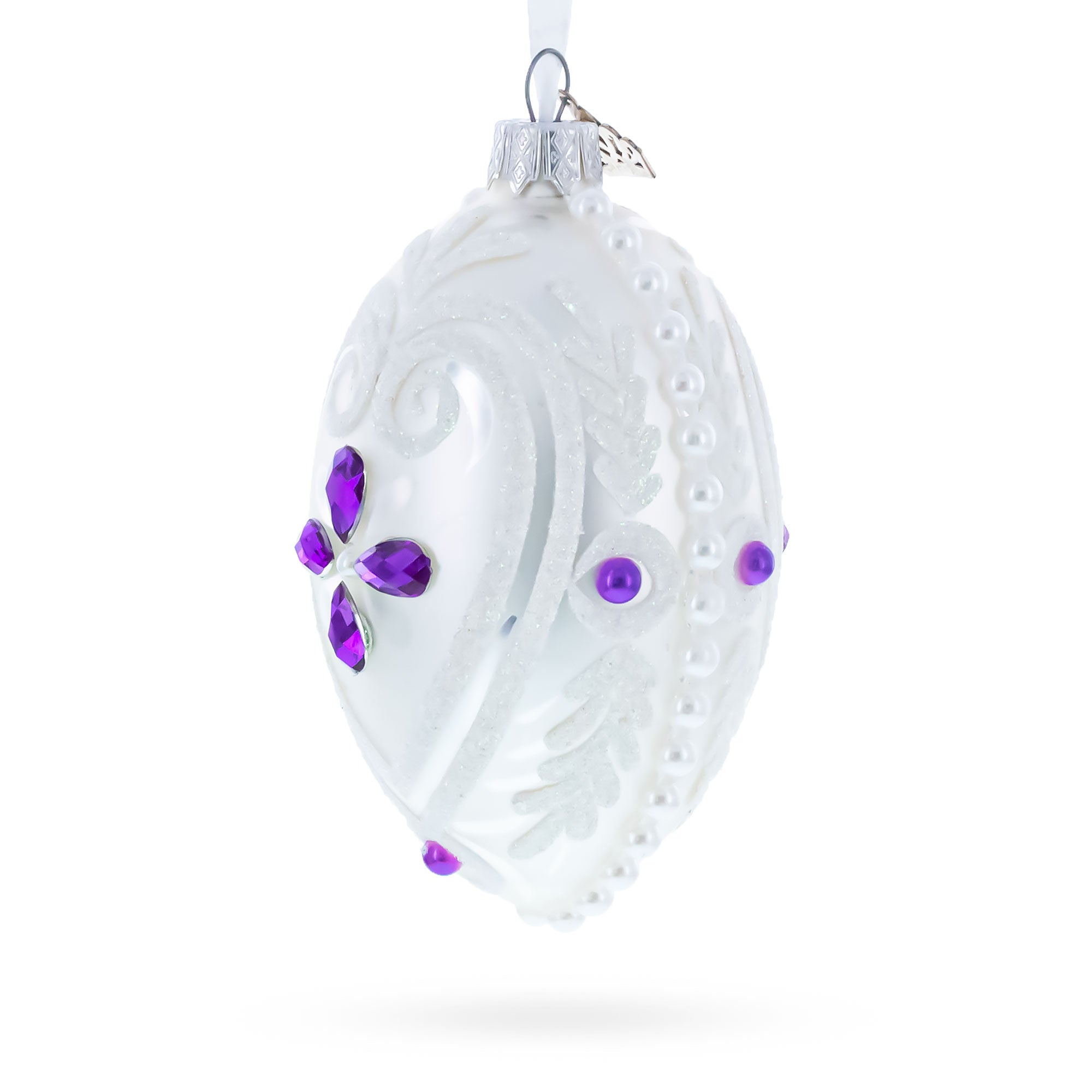 Purple Drops Glass Egg Christmas Ornament 4 Inches