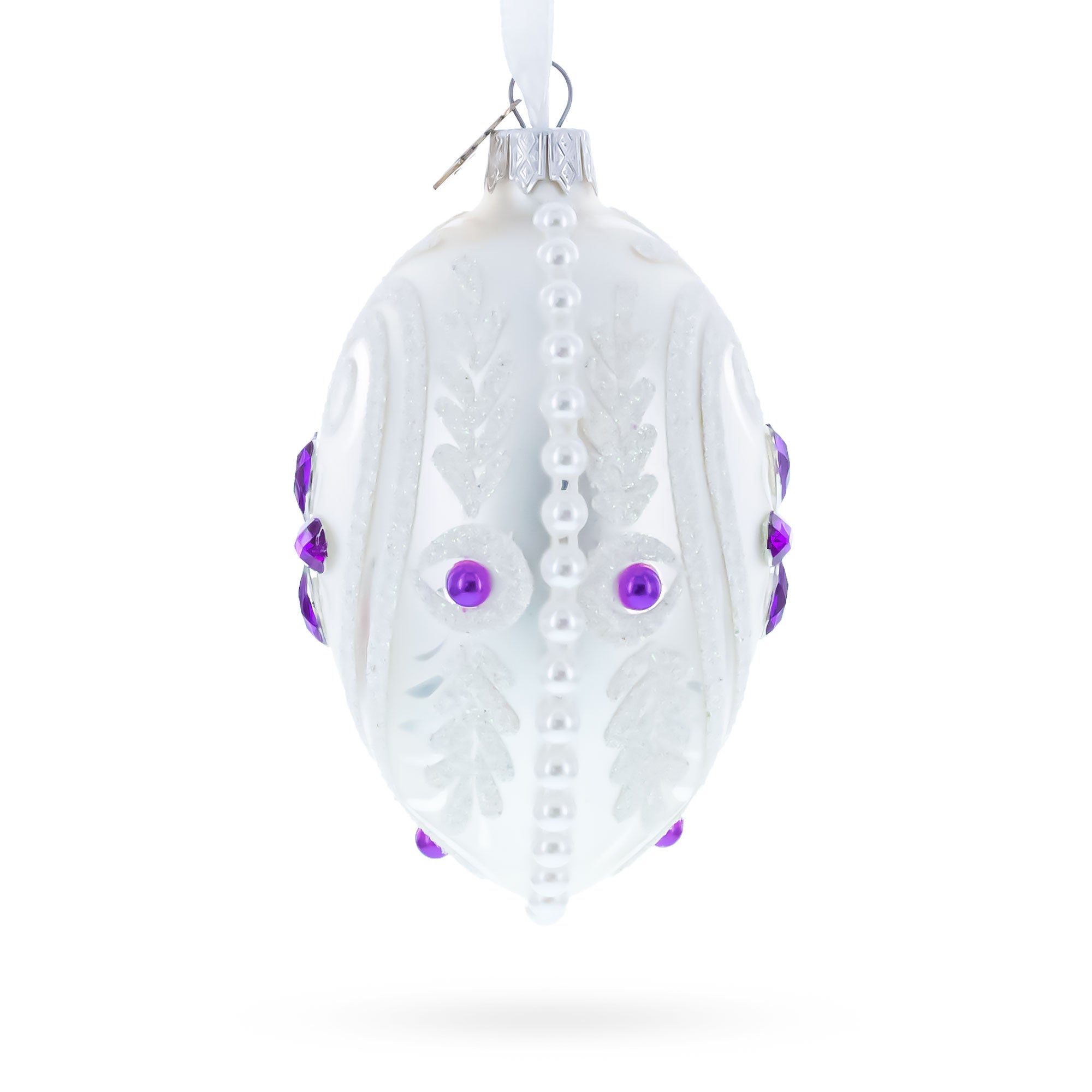 Purple Drops Glass Egg Christmas Ornament 4 Inches