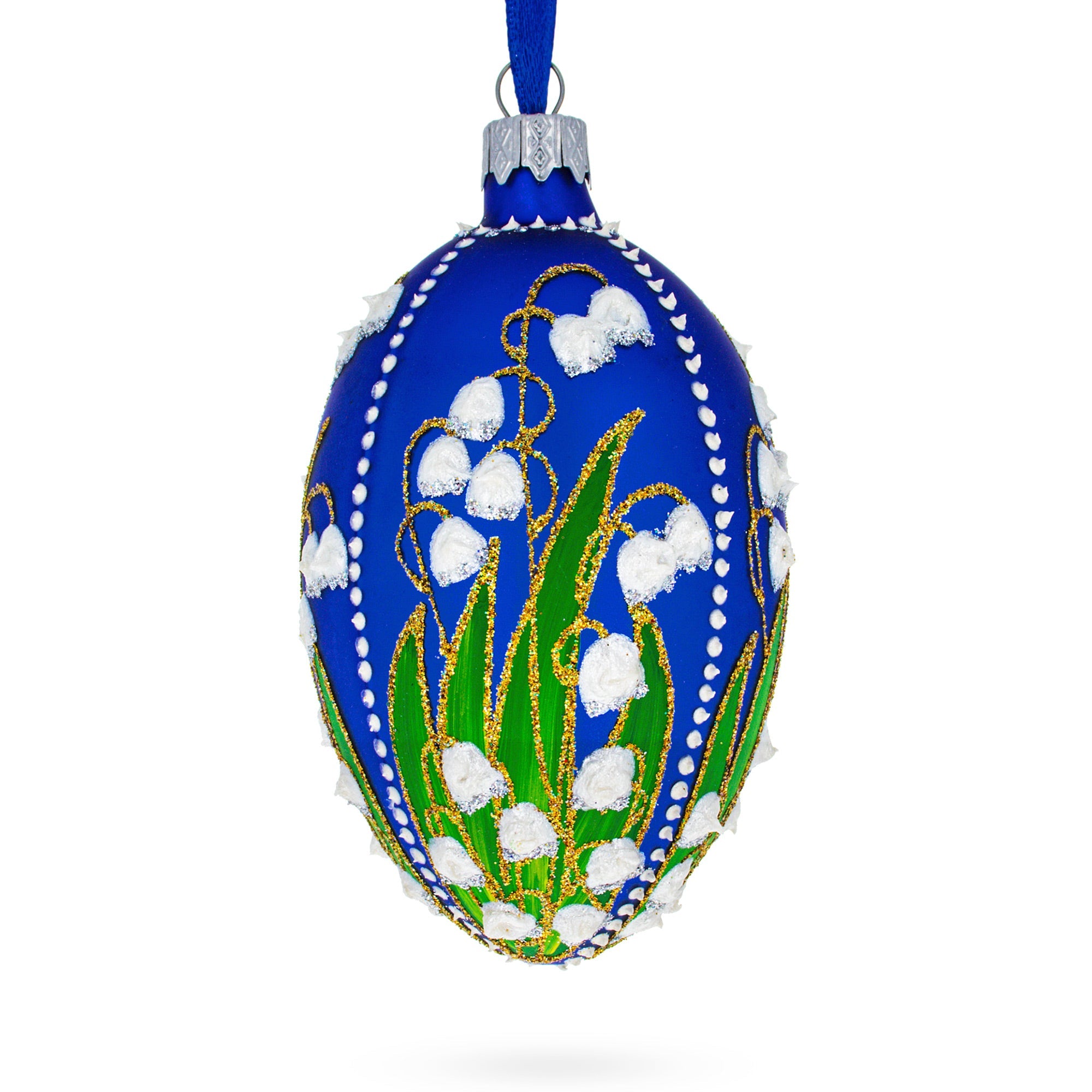 1898 Lilies of the Valley Royal in Blue Egg Glass Egg Christmas Ornament 4 Inches BestPysanky