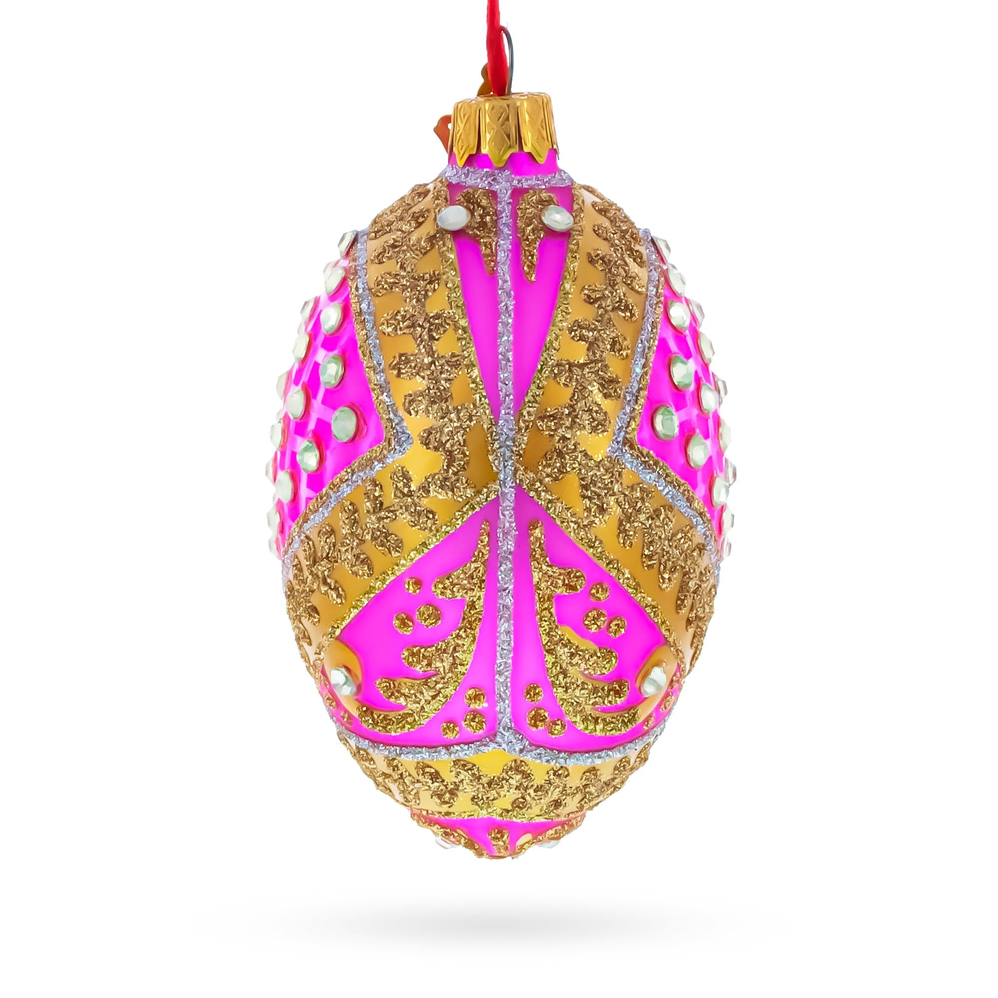Jewels on Pink Glass Egg Ornament 4 Inches