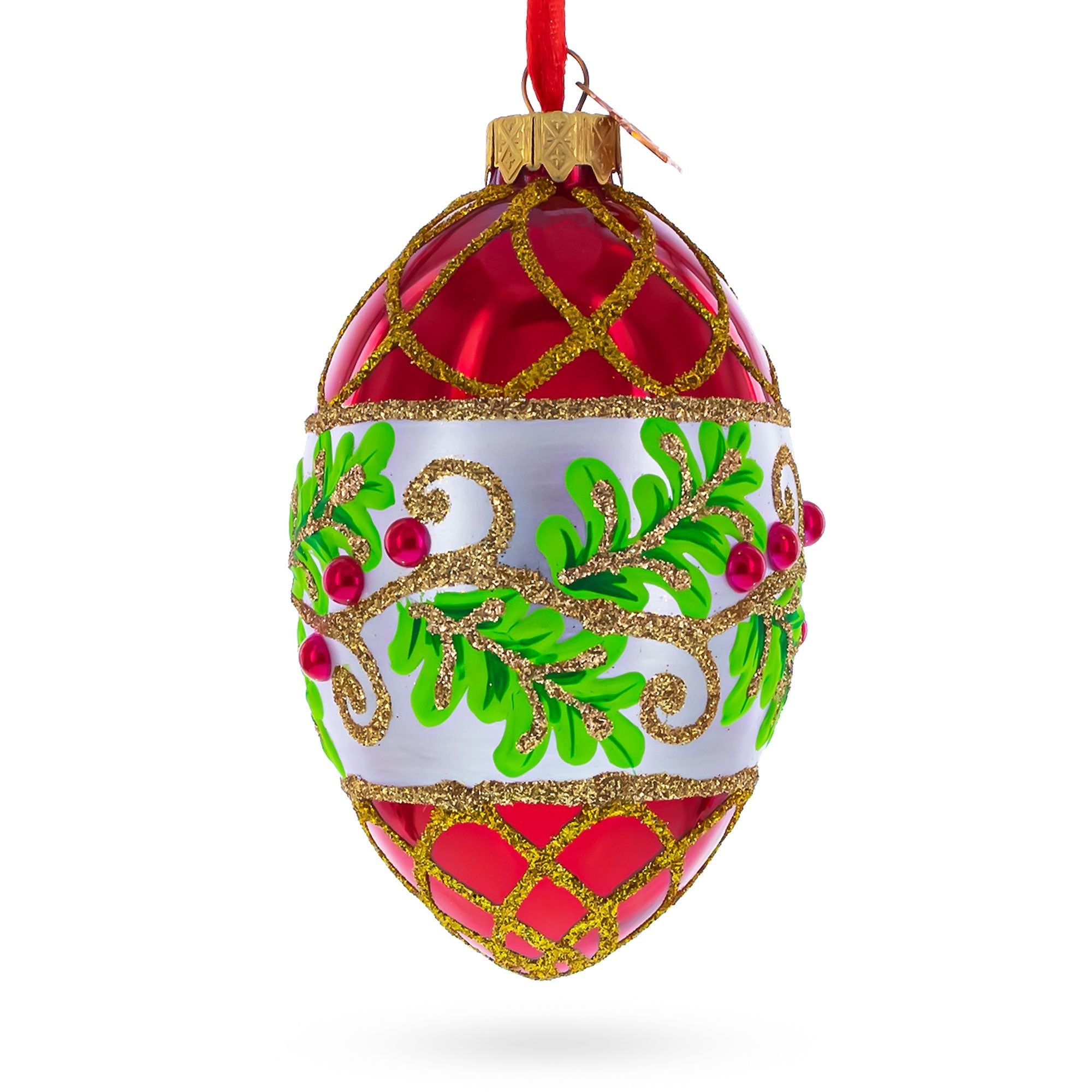 Berries on the Branch Glass Egg Ornament 4 Inches BestPysanky
