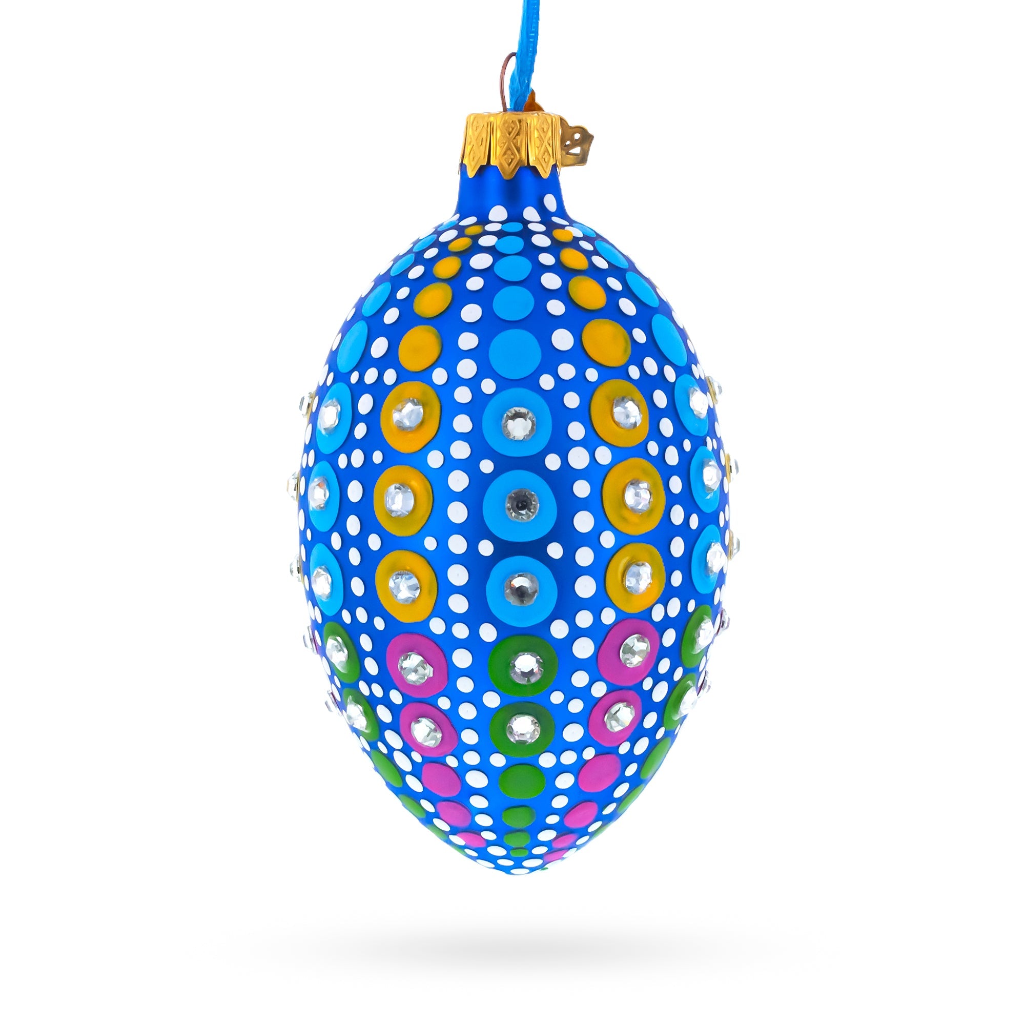 Vibrant Polka Dot Jewel-Toned Glass Egg Ornament 4 Inches