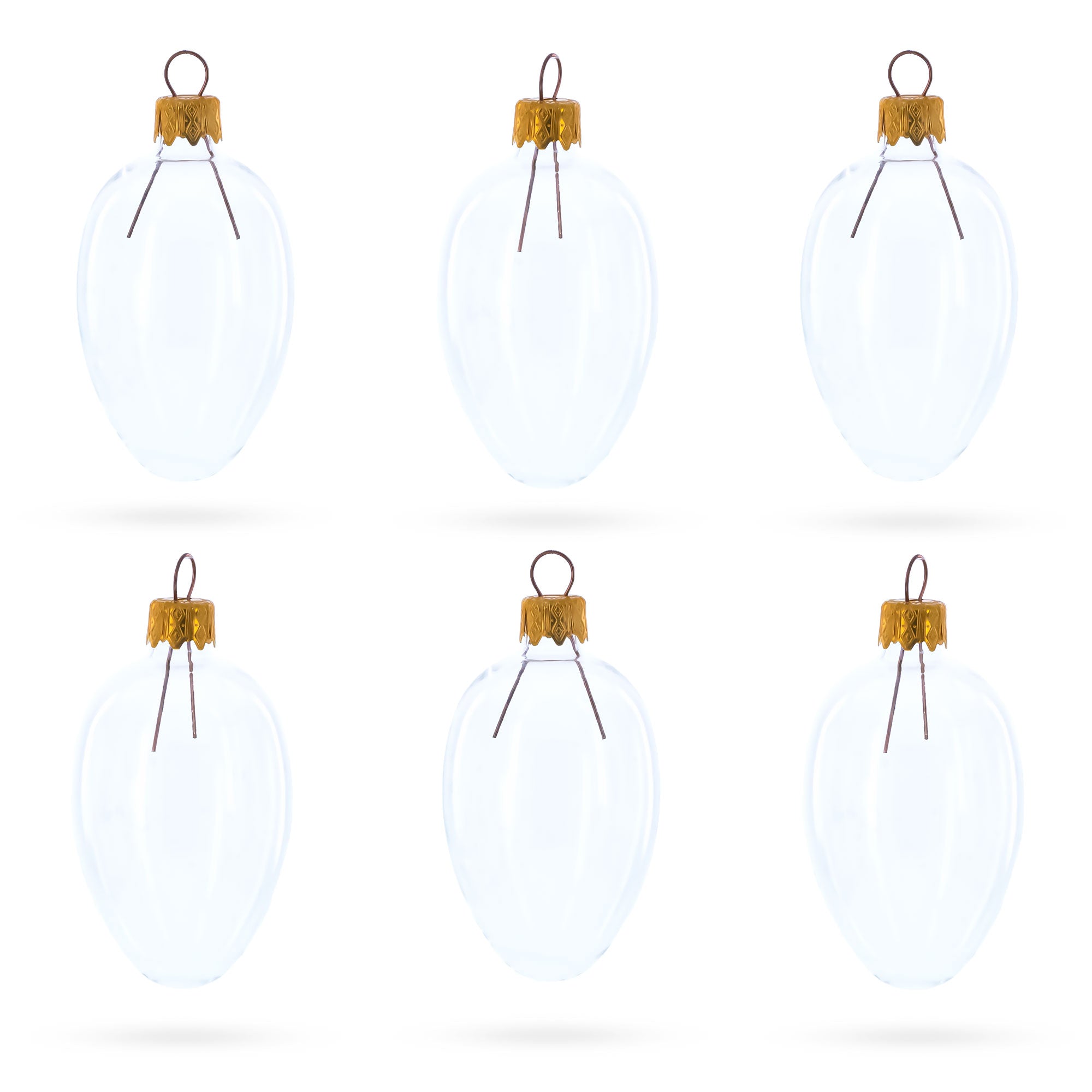 Set of 6 Clear Mini Glass Egg Ornaments 2.9 Inches