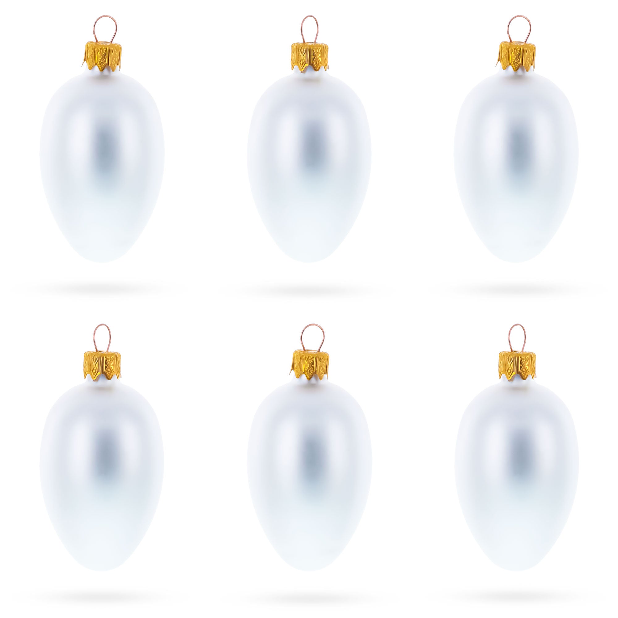 Set of 6 Matte White Mini Glass Egg Ornaments 2.9 Inches