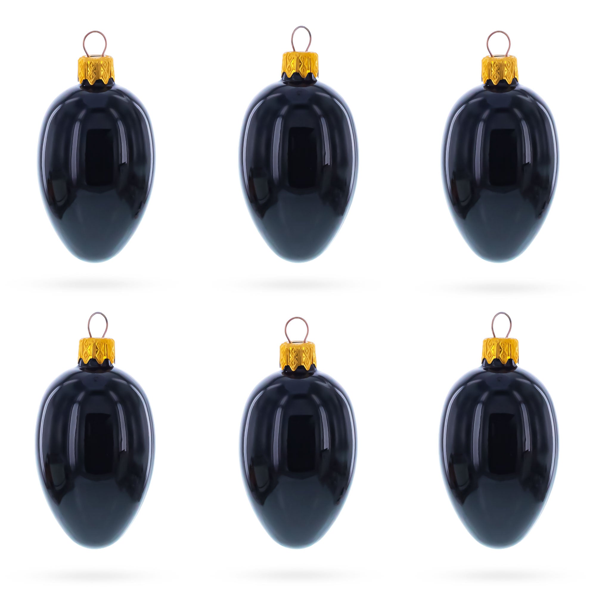 Set of 6 Black Mini Glass Egg Ornaments 2.9 Inches