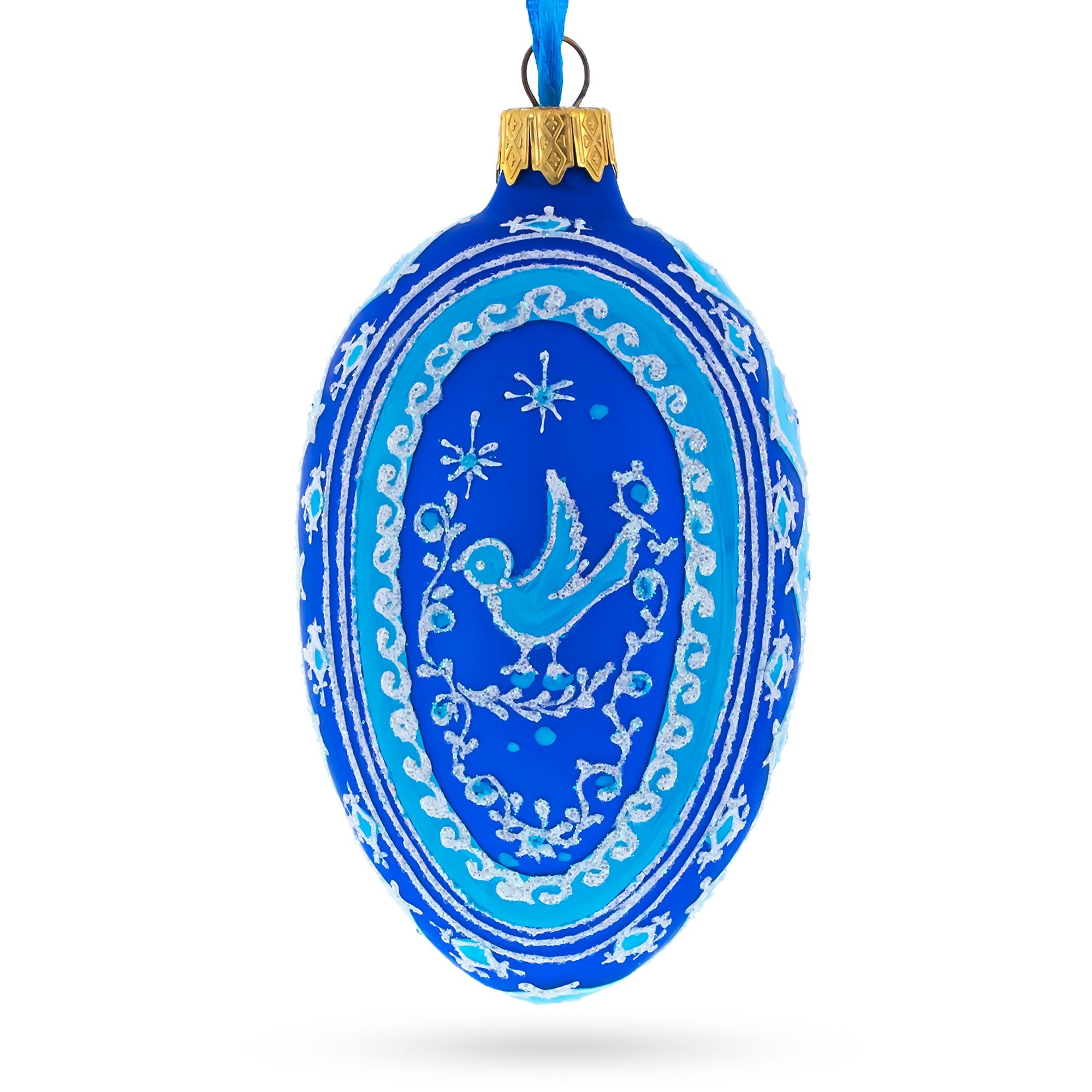 Blue Bird Pysanka Glass Egg Ornament 4 Inches