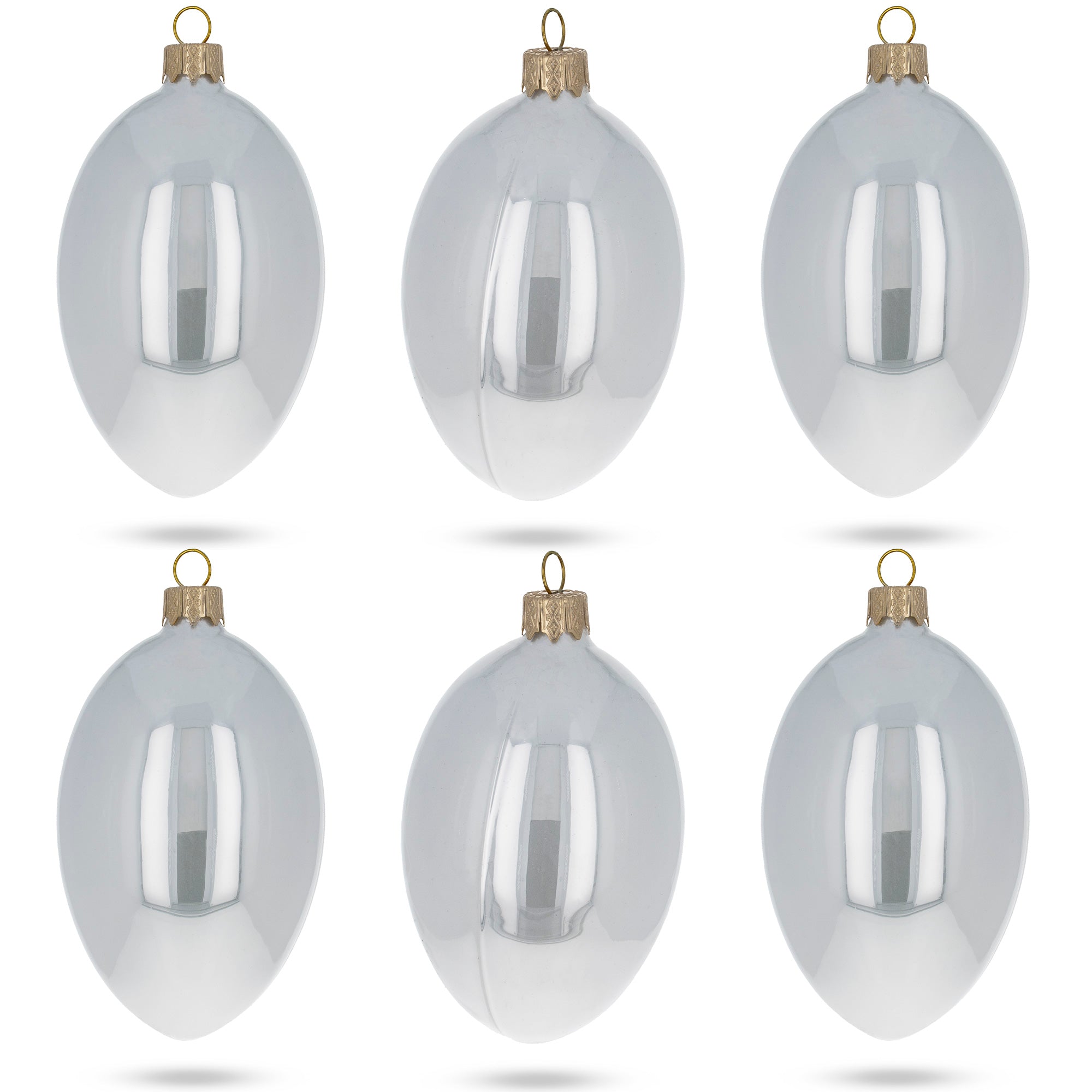 Set of 6 White Glossy Glass Egg Ornaments 4 Inches BestPysanky