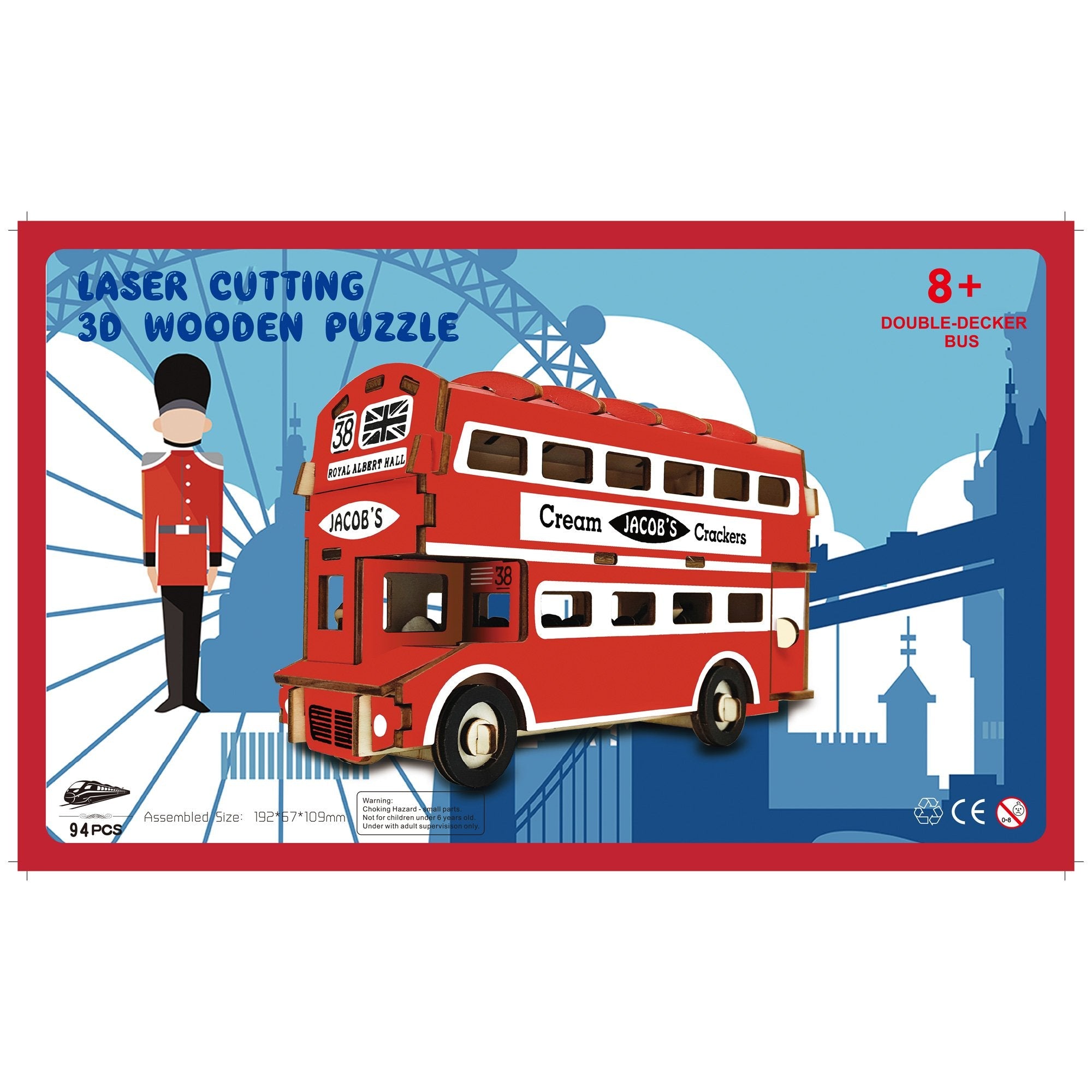Double-Decker London Bus Model Kit - Wooden Laser-Cut 3D Puzzle (94 Pcs) BestPysanky