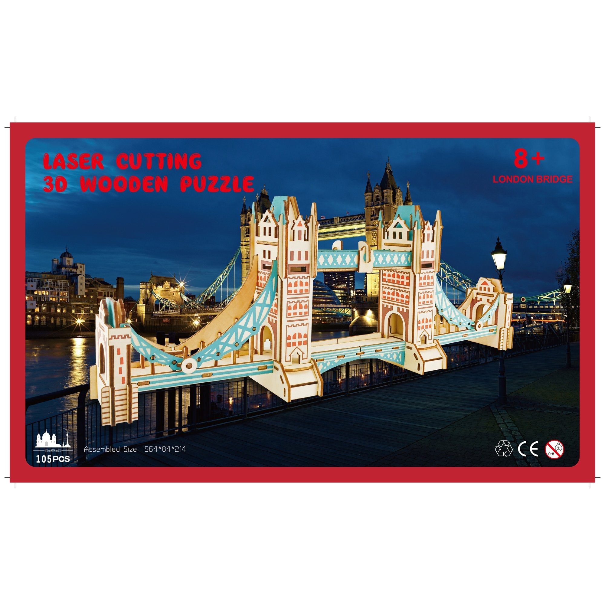 London Tower Bridge Model Kit - Wooden Laser-Cut 3D Puzzle (105 Pcs) BestPysanky