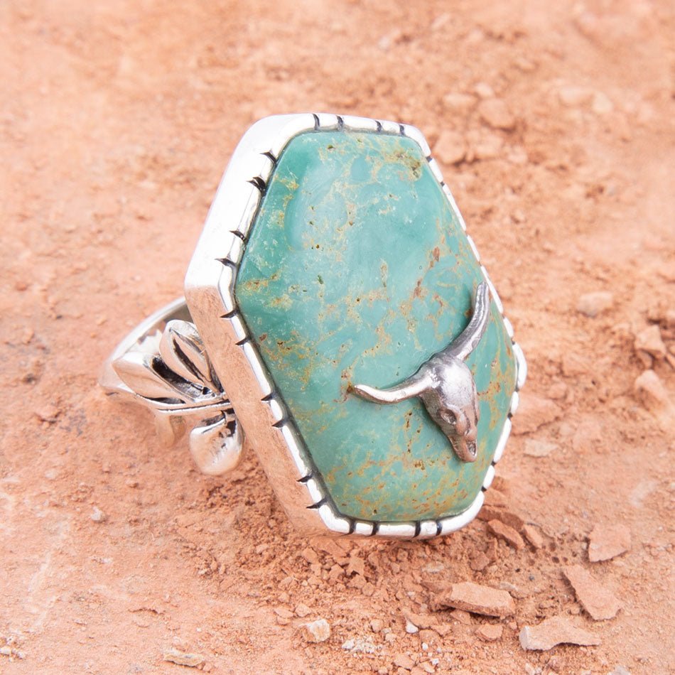 Longhorn Green Turquoise and Sterling Silver Ring Barse Jewelry