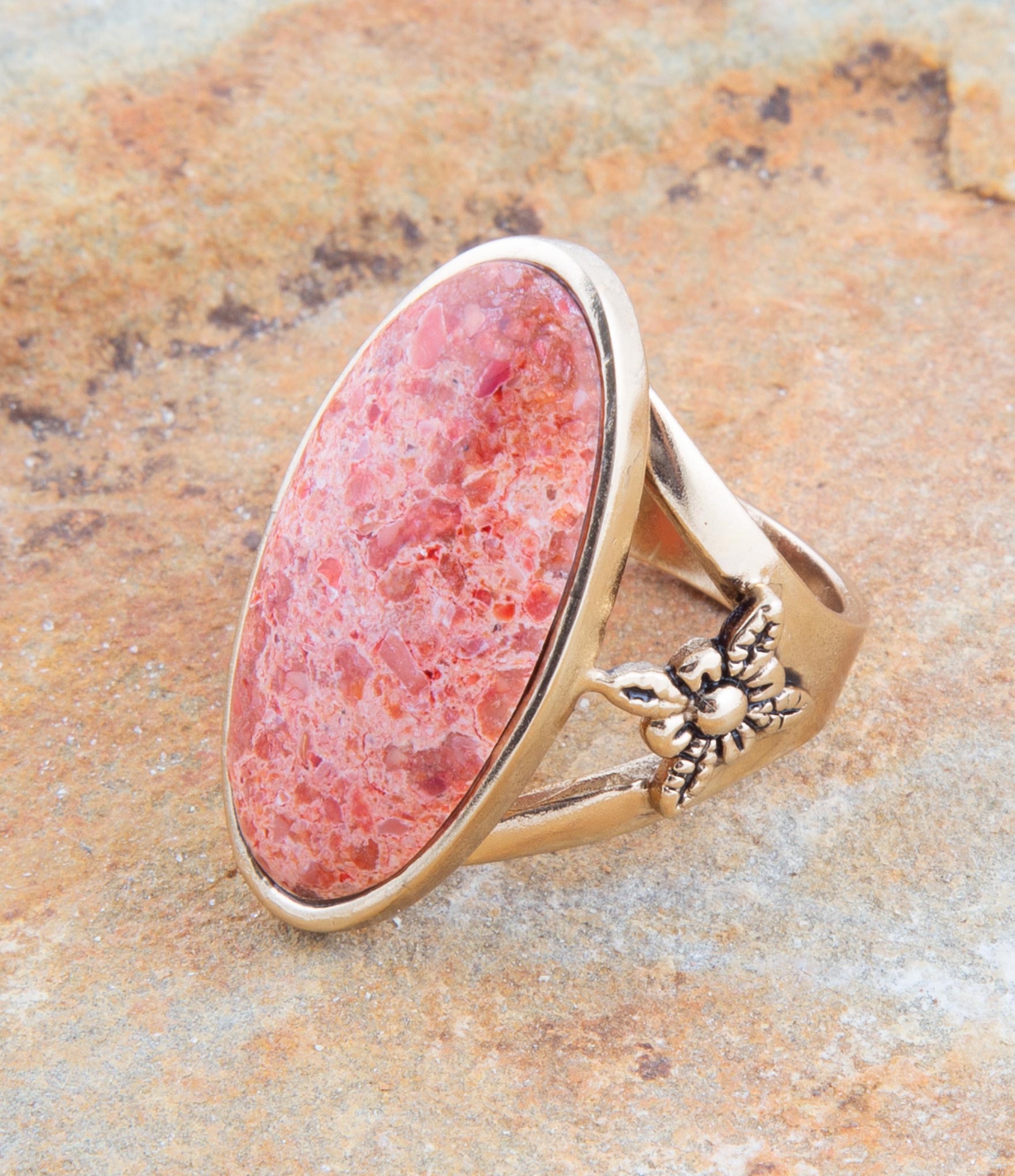 Lucent Orange Coral Golden Ring Barse Jewelry