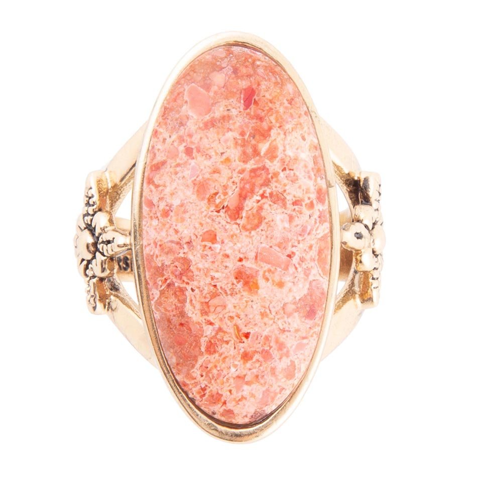 Lucent Orange Coral Golden Ring Barse Jewelry
