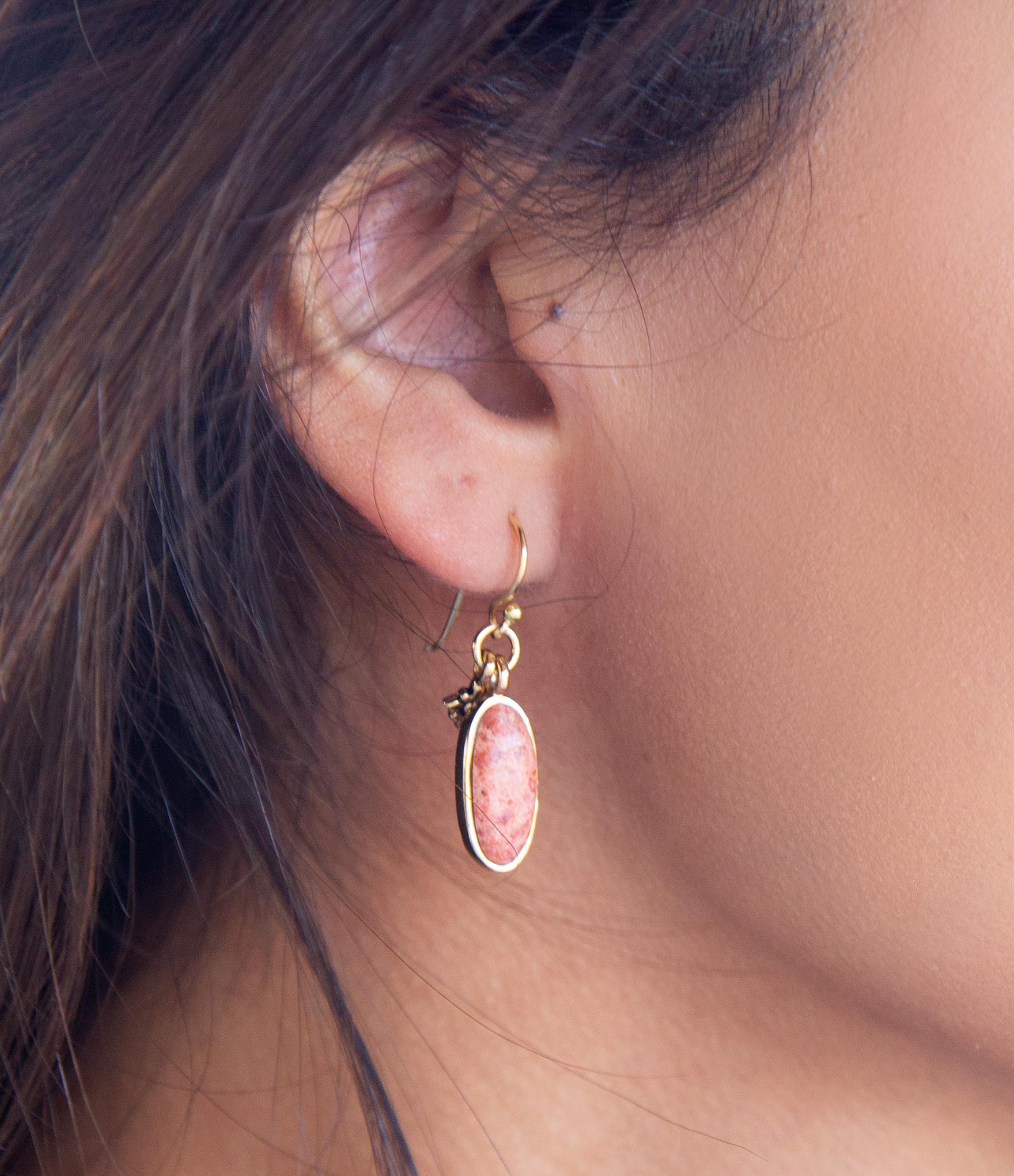 Lucent Orange Sponge Coral Golden Drop Earrings Barse Jewelry