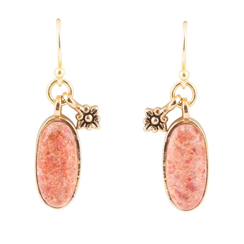 Lucent Orange Sponge Coral Golden Drop Earrings Barse Jewelry