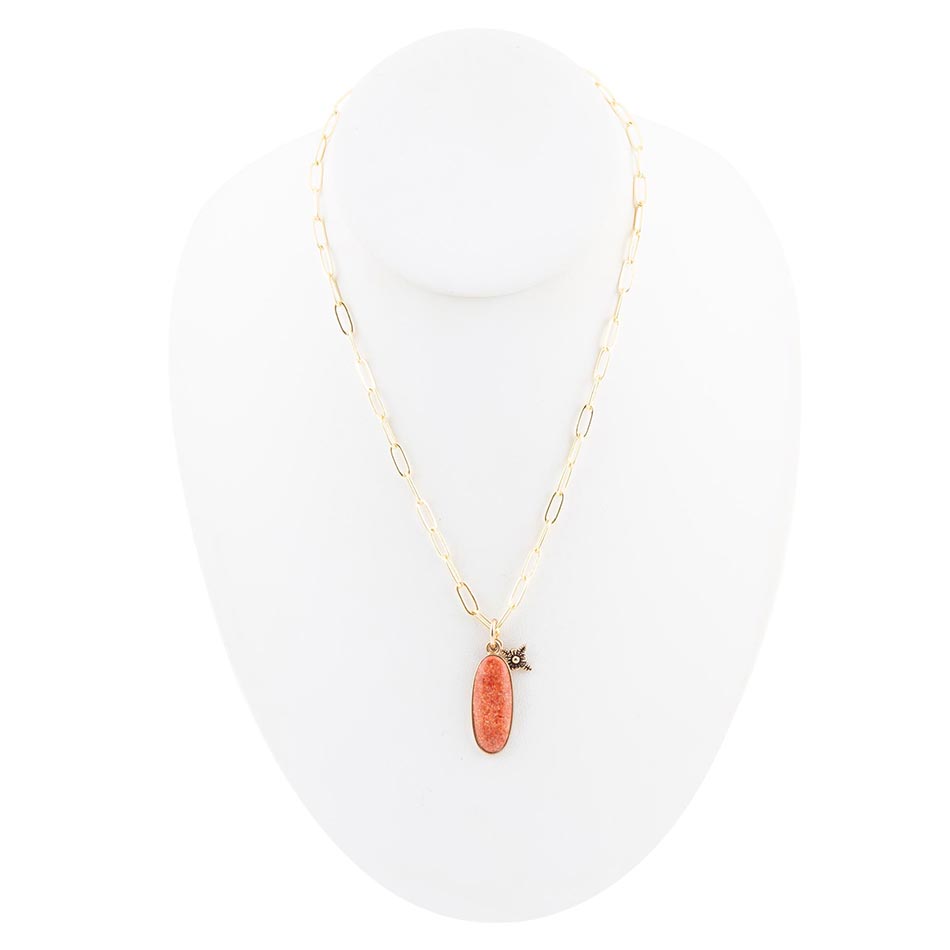 Lucent Orange Sponge Coral Pendant Golden Chain Necklace Barse Jewelry