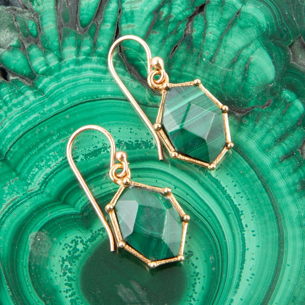 Lukcy 7's Green Malachite and Golden Earrings Barse Jewelry