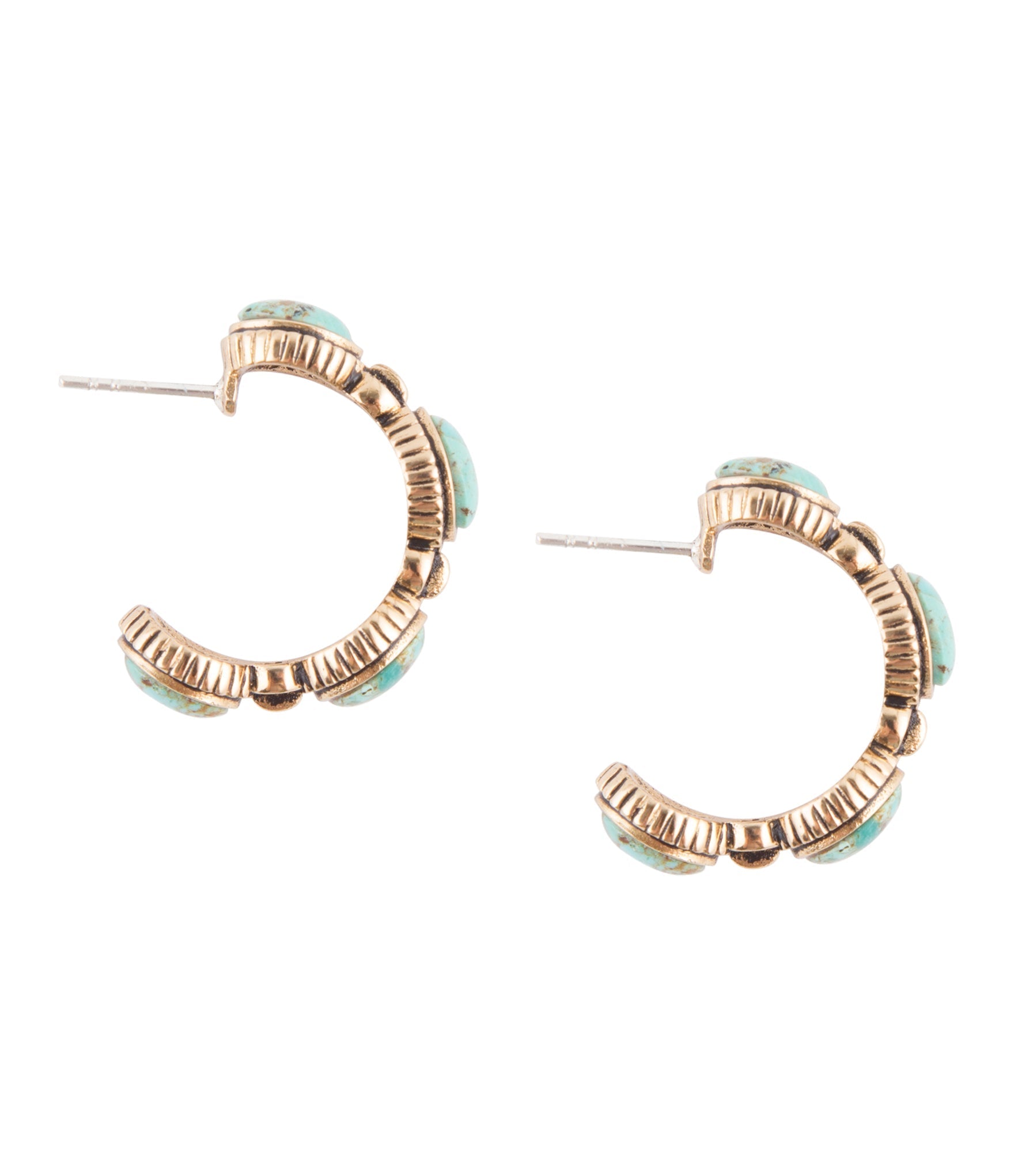 Luxurious Blue Turquoise Golden Hoop Earrings Barse Jewelry