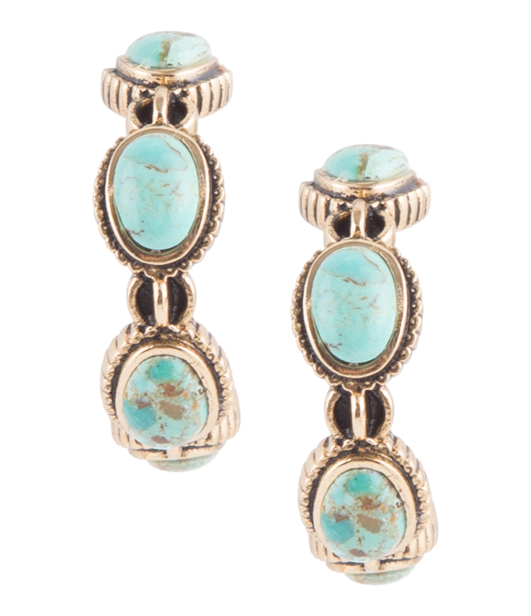 Luxurious Blue Turquoise Golden Hoop Earrings Barse Jewelry